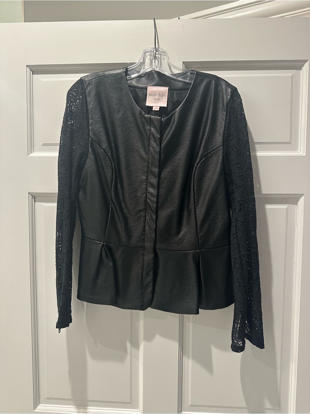 Romeo and Juliet  Black Leather Jacket with Lace Sleeves